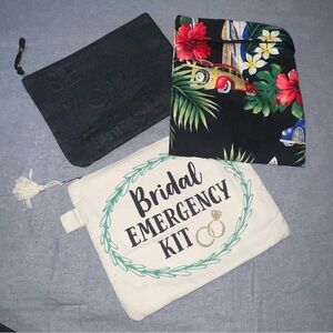 Lot of 3 Cosmetic,Toiletries,Travel Bridal Bags Pouches Floral Multi Uses